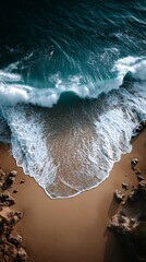 Waves crashing on sandy beach coastal landscape aerial photography natural environment serene viewpoint