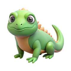 Fototapeta premium Adorable cartoon baby iguana 3d render green reptile