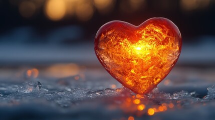 Glowing Ice Heart A Sunset Symphony of Love and Winter