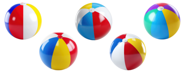 Set of colorful inflatable beach balls, isolated on transparent background