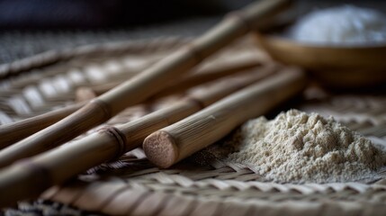 Rustic ingredients artfully arranged on a woven mat, suggesting a serene and natural approach to culinary simplicity.