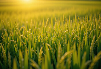 Serene Sunrise Over a Golden Rice Paddy in the Countryside
