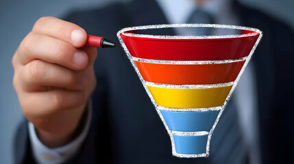 expert drawing strategy funnel diagram on a whiteboard