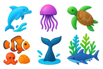Colorful marine life characters for kids' room decor or educational material
