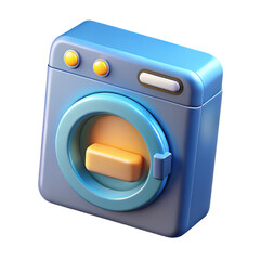Cute cartoon 3d render of a blue washing machine