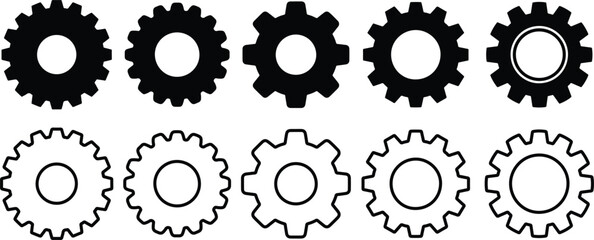 Gear icon set vector isolated on white background. gear, machine, wheel, cog, industry, cogwheel, gears, machinery symbol vector