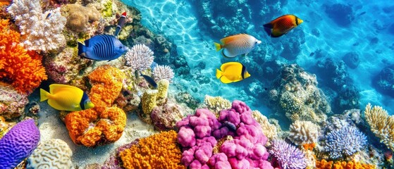 Vibrant coral reef teeming with colorful fish.