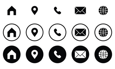 Web icon set vector. Home, location, phone, mail, website symbol vector