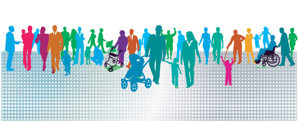 Große Menschenmenge in Farbe, Bürger und Familien,Illustration 