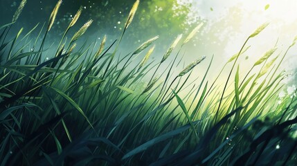 Fototapeta premium The gentle sway of tall grass, each blade of grass stretching towards the sky.