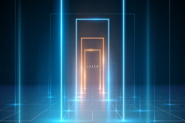 Neon light gates corridor effect