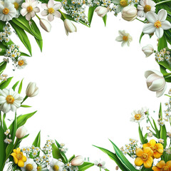 frame of flowers on transparent png background