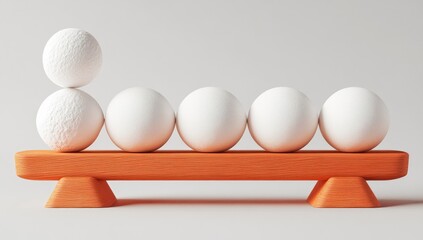 Balance of spheres on a wooden bar
