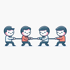 illustration of people competing in tug of war rope 