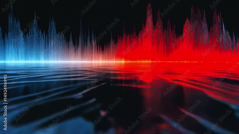 Leinwandbilder Sound waves in neon colors create a dynamic visual display, reflecting off a smooth surface. The energetic flow produces a captivating atmosphere, enhancing the sense of movement and rhythm.