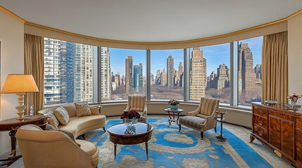 Fototapeta premium Luxury Suite with Panoramic City View: Unparalleled Elegance in Manhattan