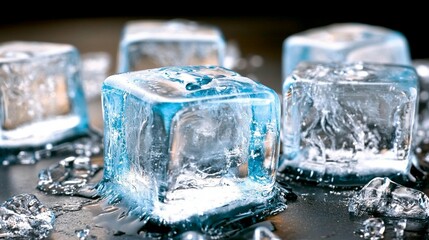 Crystal clear ice cubes refreshing water cool texture