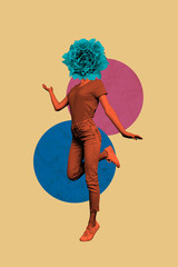 3D collage trend artwork composite sketch poster of young woman model posing stand anonymous...