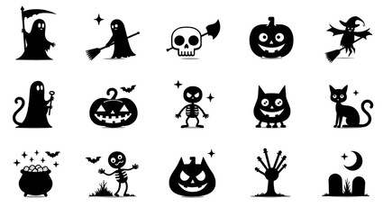"Halloween Icons Set – Flat Spooky Symbols of Ghosts, Pumpkins, Witches, and More"

