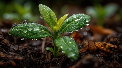 Obraz premium First stage of plant growth from rich textured soil