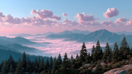 Misty mountain sunrise landscape