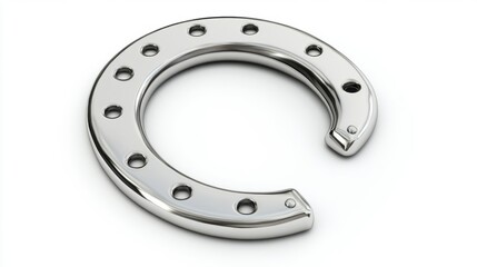 Horseshoe Object Still Life on White Background Studio Shot Symbol of Luck and Good Fortune Close Up Metal Shiny Chrome Finish