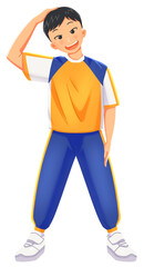 Boy Student Performing Neck Rotation Exercise Pose Illustration