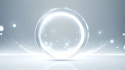 Abstract White Background with Light Effect and Glowing Circle for Cosmetic, Technology Concept Design Template Vector Illustration