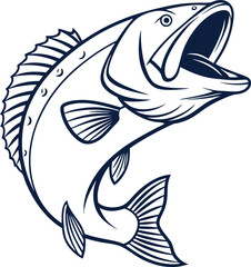 Vector barramundi fish — outline and filled silhouette styles.