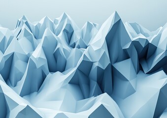 Abstract, polygonal mountain range. Light blue, 3D, geometric shapes