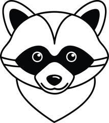 Adorable simple cartoon raccoon head illustration in black and white for design projects