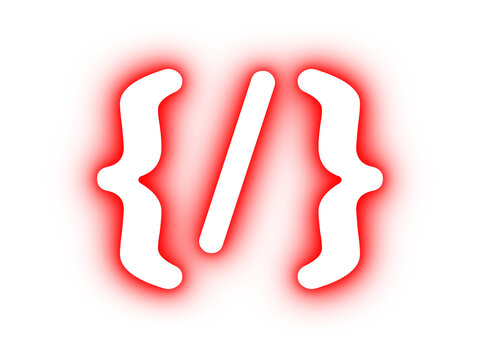 Neon red curly brackets code no background PNG 