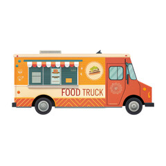 Orange Food Truck Illustration Isolated on Transparent Background, Street Food, Mobile Restaurant, Food Truck, Clipart,