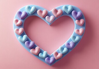 Pastel Pink Background with Light Blue Heart Frame and Small Pastel Hearts