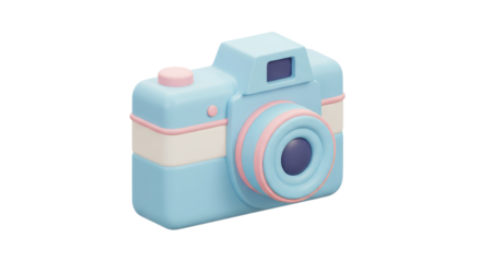 Pastel camera illustration blue and pink cute photography render on transparent background