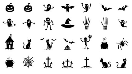 "Halloween Icons Set – Flat Spooky Symbols of Ghosts, Pumpkins, Witches, and More"

