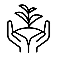 Obraz premium Two hands gently hold a mound of soil with a sprouting plant (line art icon). This symbolizes nurturing growth, new beginnings, and environmental care, representing the act of fostering life