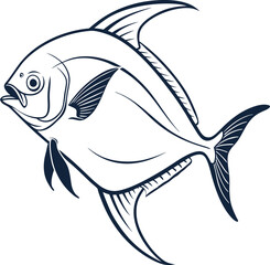 Pomfret fish outline and silhouette — vector EPS 10 on white background.