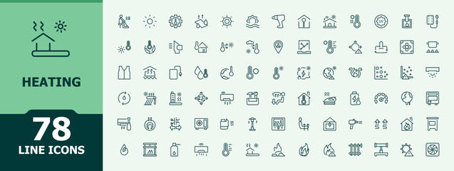 Heating modern icon set. Minimal icons pack. Pictograms of equipment, fireplace, temperature, hot, heat. Editable vector art. Hot modern icon set.