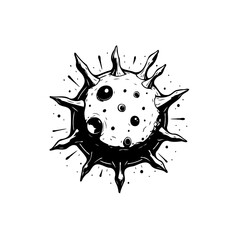 Monochrome representation of a spiky orb, stylized illustration isolated
