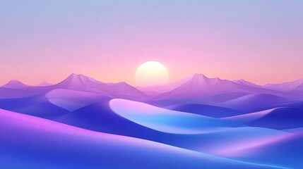 Abstract dune landscape with gradient sky and sunset horizon