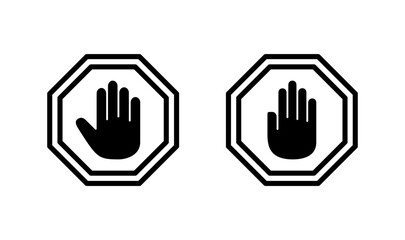 Stop icon logo design. stop road sign. hand stop sign and symbol. Do not enter stop red sign with hand
