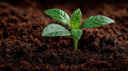 Nature rebirth, tiny green sprout, detailed ground
