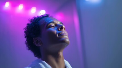 Relaxation in a vibrant atmosphere enhances the spa experience for a young man enjoying rejuvenation at sunset