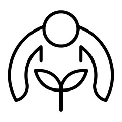 A person spreads their arms around a plant (line art icon). This symbolizes a connection with nature, growth, and nurturing, representing an embrace of the natural world and its potential