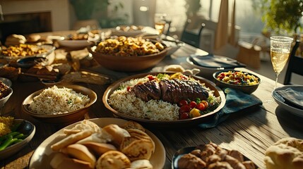 Abundant array of culinary delights on a rustic table.