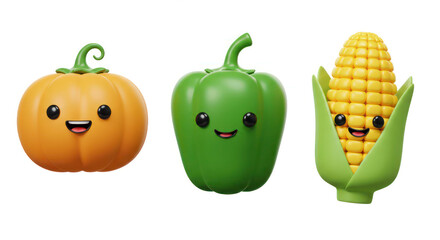 Cheerful cartoon vegetables in minimalist style isolated on white background