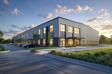 Obraz premium Modern Industrial Facility with Office Space and Contemporary Architectural Design