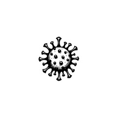 Monochromatic stylized representation of a virus particle against a plain backdrop