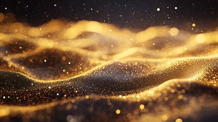Abstract golden wave background with shimmering particles
